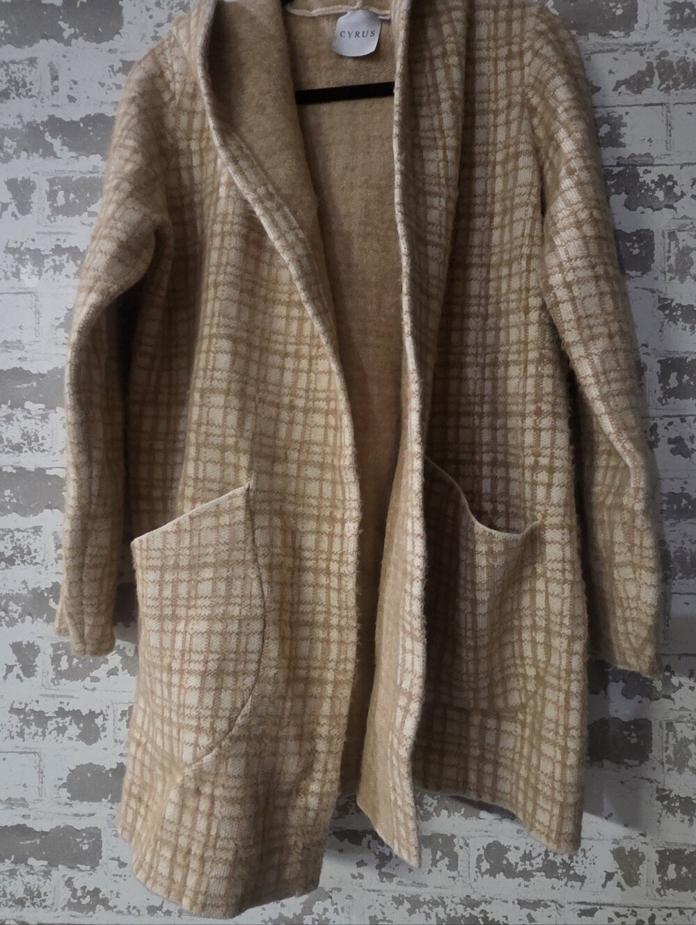Cyrus Hooded Plaid Open Front Sweater Coatigan Jacket S